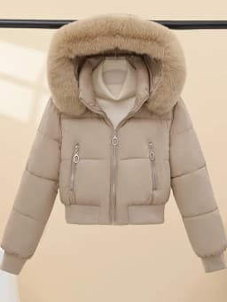 Korean Style Short down Cotton Jacket Women's Thickened Hooded Coat Small Size Fashionable Big Fur Collar Winter Outerwear