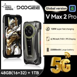 DOOGEE V Max 2 Pro 5G Rugged Phone, World Premiere, 6.78" Display, 48GB(16+32) RAM + 1TB ROM, 22000mAh Big Battery, Android 16, Dual Camping Lights, Dual Speakers, 120W Super Fast Charging