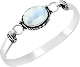 Vintage 925 Silver Bangle Natural Oval Moonstone Bangle Bracelets Handmade Birthstone Bangle Gifts Fine Jewelry for Women Men