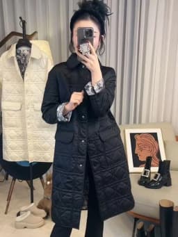 Trendy Black Khaki Style Cotton Jacket Mid-Length Quilted Korean System Small Fragrance Wind High-End Feel Autumn Winter Coat