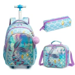Bunnyfly 3PCS Rolling Backpack for School Kids Wheeled Backpack with Silent Wheels Lightweight Primary School Bag Durable Daypac