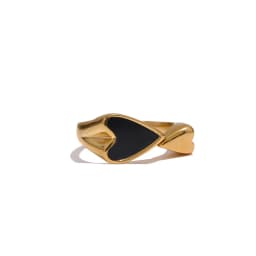 Yhpup Shell Acrylic Heart Stainless Steel Stylish Ring for Women Charms Metal Texture Waterproof Golden Jewelry Gala Gift