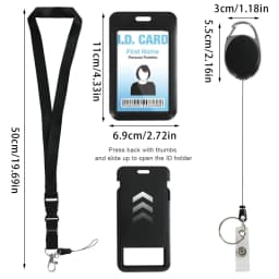 Sliding Id Badge Holder Black Plastic Card Case Protector Pouch With Clear Window For School Id Credit Cards Key Cards