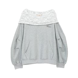 ELFSACK Women's Casual Off Shoulder Sweatshirt with Patterned Collar, Loose Long Sleeve Pullover for Everyday, Chic Gray Top