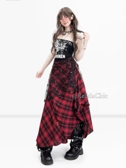REDDACHiC 3-WAY Bustle Skirt Sequin Sarong Goth Irregular High Low Adjustable Low Rise Plaid Long Skirt Grunge Women Alt Clothes