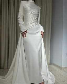 QICHE Muslim Wedding Dresses Long Sleeve High Neck Bride Party Dress Customized Saudi Arabic Bridal Modest Prom Gowns