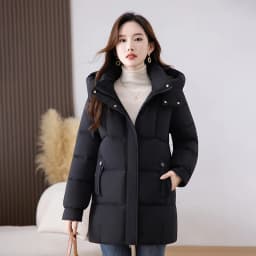 Winter Thickened down Cotton Jacket Women's Mid-Length Loose Fit Coat Detachable Cap Korean Style Polyester Fabric Long Sleeve