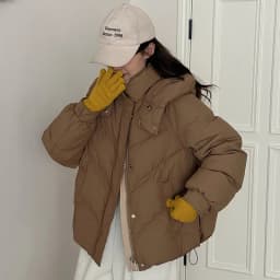 Thicken Warm Stand Collar Hooded Parkas Women Swinter Olid Color Long Sleeve Short Puff Parkas Zipper Button Cotton Padded Coats