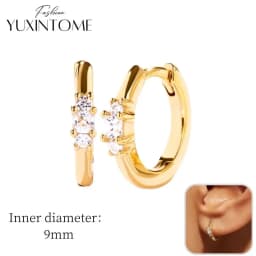 925 Sterling Silver Ear Needle Hoop Earrings Crystal Circle Small Huggie Earrings for Women Simple Females Girls Jewelry