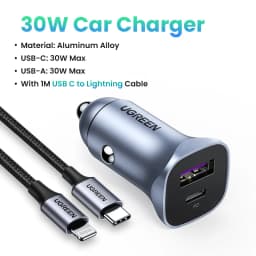 UGREEN 30W Car Charger Dual Port QC 4.0 3.0 Fast Charging For iPhone 14 13 12 Xiaomi Huawei Samsung Supercharge Type C Charger