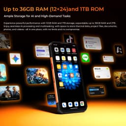 OUKITEL WP500 5G Rugged Smartphone, 6.78'' FHD+ Display, 36GB RAM(12GB +24GB ) + 1TB Storage, 10000mAh Large Battery, Ultra Bright Camping Light, 108MP Main Camera, Android 16, One-Touch Privacy Kill Switch, 45W, Gemini AI Industrial Outdoor Mobile Phone