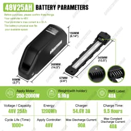 EBike Battery 48V 52V 36V Hailong 30A BMS Electric Bicycle Downtube Lithium Battery Pack For 1500W 1000W 750W 500W 250W Motor
