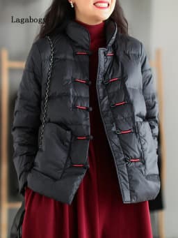 Lagabogy 2025 New Winter Warm White Duck Down Coat Women Vintage Slim Short Jacket Autumn Female Embroidery Casual Basic Parkas