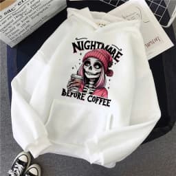 Slogan Nightmare Before Coffe Graphic Sweatshirt Unisex Fall Winter Hoody Y2k Clothing Women's Skeleton Halloween Pocket Hoodies