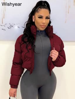 Winter Thick Warm Cotton Down Jacket Women Clothing Gray Zipper Short Puffer Parkas Coats Outwear Female Crop Tops Streetwear