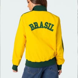 2000s Retro Grunge Gothic Jackets Coat Y2k Aesthetic Yellow Sweatshirts Brazil Letter Embroidery Graphic Pattern Zip Up Hoodies