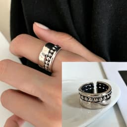 PANJBJ  925 Sterling Silver Double Layer Ring for Women Girl Gift Geometry Hollowing Out Minimalism Fashion Jewelry Wholesale