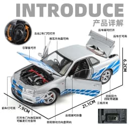 1:24 Nissan GTR R34 Skylin Fast & Furious Alloy Car Model Sound and Light Pull Back Children's Toy Collectibles Birthday gift