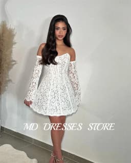 MD Modern Lace Short A-line Wedding Dresses Detachable Sleeve Sexy Scoop Neck Mini Above Knee Customized 2025 Evening Gown Dress