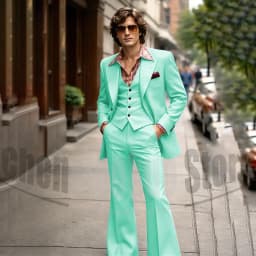 Vintage 3 Piece Men Suit Peak Lapel Single Breasted Tuxedo 70s Disco Groom Custom Bespoke Male Retro Stage Formal Costume Wear
