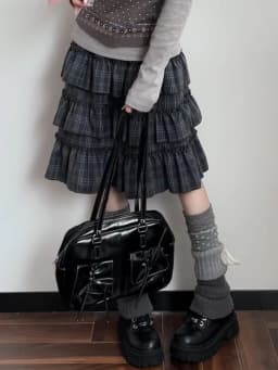 Y2k Harajuku Vintage Skirts Plaid Ruffles Patchwork High Waist Cake Skirt Punk Gothic All Match 2026 Summer Women's Clothing