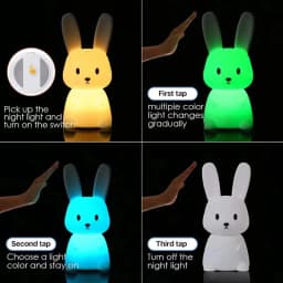 GGbingo Silicone Rabbit LED Night Light with Touch Sensor Cute Animal Table Lamp for Bedroom Decor Gift for Kids Baby Child Home