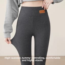 Brushed Ribbed Leggings for Women Tummy Control Butt Lift High Waist Grey Thermal Pants Winter Warm Cotton Base Layer Tights