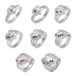 Personalized 1-8 Birthstone Rings for Women Customized Engraved Name Rings for Her Custom Cubic Zirconia Stones Heart Rings Gift