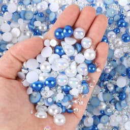 1100Pcs Flat Back Pearls And Rhinestones, 30g Mixed Size 3mm-10mm Ab Color Resin Rhinestones Semi-Circular Pearl