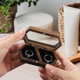 Blank Walnut Jewelry Storage Ring Box Engagement and Wedding Ring Holder Gift for Couples, Brides, and Grooms Ring Box With Bag