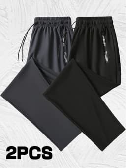 2 Pieces Men's Quick-drying Breathable Sweatpants High Elastic Nylon-Spandex Fabric Straight Gym Running Pants Man Trousers