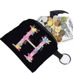 Women's Wallet Coin Purse Small Object Bag Key Ring Buckle Organizers Bags Black Canvas Pink Letter Pattern Print Series