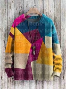 Vintage Geometry Art Print Casual Knit Pullover Sweater Women For Men Sweater