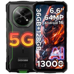 Phone robust DOOGEE Fire 7 5G Gemini AI 36Go (6 + 30) 128 Go battery mAh dimension Smartphone
