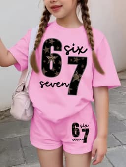 Funny Six Seven Italian Brainrot 67 Leopard Print Kids Short Sleeve Suit Children Clothing T-Shirt+ Shorts 2pc Set Girls Clothes