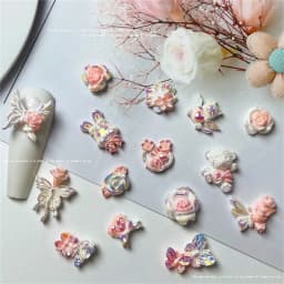 50pcs New Blue Series Nail Accessories Elegant Night Glow Flower Moon Butterfly Nail Charms Jewelry Mixed DIY Cute Nail Art Deco