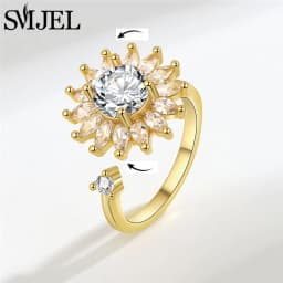 New Sunflower Anxiety Ring Fidget Spinner Rings for Women Cute Butterfly Hummingbird Charms Finger Ring Anti Stress Rotate Gifts