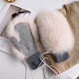 Real Fox Fur Gloves Knitted Women Mittens Winter Girls Fashion Fluffy Warm 100% Real Fox Fur Gloves