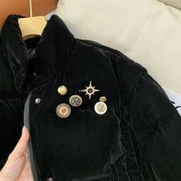Outcoat Black Velvet Retro Short Down Cotton-padded Jacket Women New Winter Cotton-padded Jacket Thickened Stand-up Collar Coat