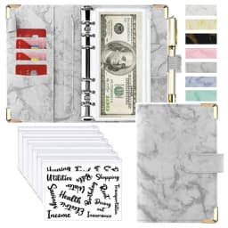 A6 Money Saving Organizer PU Leather Budget Binder Marble Notebook Budgets Planner 2023 Envelope Office School Supplies
