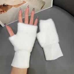 Luxury Mink Fleece Soft Winter Half Finger Gloves Women Warm Solid White Plush Knitted Fingerless Gloves Wrist Mittens Writting