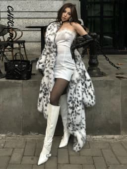 Women's Long Coats Leopard Printed Lapel Full Sleeve Faux Fur Coat Autumn Winter Lady Panelled Loose Warm Jackets New Outerwears