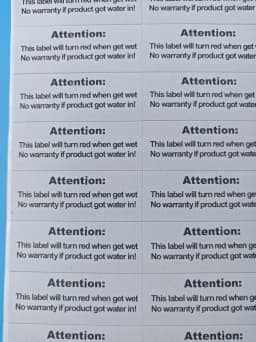 Size 40x15 mm Leakage Detection Sticker Label Stickers That Turn Red When Get Wet Product Warranty Label Warning Stickers