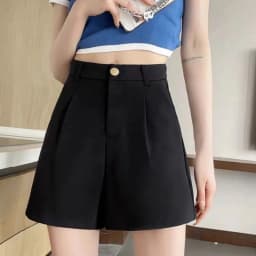 Summer Black Suit Shorts for Women Solid All-Match Casual Button Zipper A-Line Shorts Fashion Office Lady Commute Short Pants