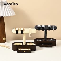 WoodTen Solid Wood Watch Display Stand with Drawers Double Layered Watch Necklace Bracelet Organizer Rack Jewelry Bracelet Stand
