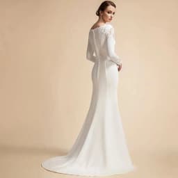 Customized Simple Mermaid Button Wedding Dresses Long Sleeves Ivory Bridal Gowns for Bride Satin Lace Vestidos De Novia 2024