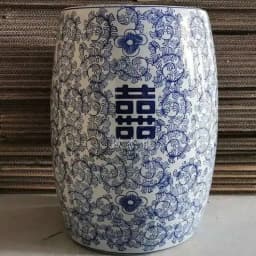 White Porcelain and Drawn Blue Shoe Hand Changing Stool Ceramic Drum Bathroom Neoclassical Imitation Sitting Stool Low Round