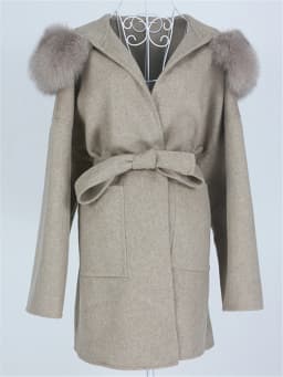 OFTBUY New Oversize Loose Cashmere Wool Blends Real Fur Coat Winter Jacket Women Natural Fox Fur Collar Hood Outerwear Belt