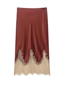 HH Women Lace Patchwork Midi Skirt Slim High Waist Satin Skirts Summer Trend Woman Elegant Evening Party Chic Skirts Mujer