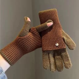 Winter Women's Exposed Finger Touch Screen Warm Long Short Dual-Use Cycling Student Color Blocked Knitted Yarn Gloves